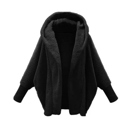EluTWinter Solid Long Sleeve Jackets 2023 Hooded Loose Plush Coats Large Cardigan Clothes for Women Female