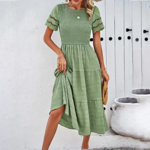 Fashionable Round Neck Hollow Out Dress for Women Spring and Summer Solid Color Elegant Dress High.jpg 640x640.jpg (1)