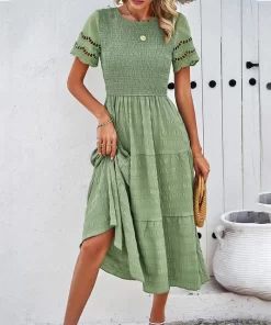 Fashionable Round Neck Hollow Out Dress for Women Spring and Summer Solid Color Elegant Dress High.jpg 640x640.jpg (2)
