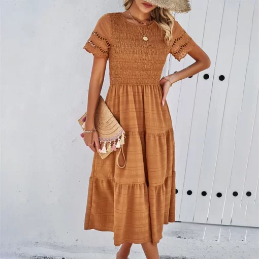 Fashionable Round Neck Hollow Out Dress for Women Spring and Summer Solid Color Elegant Dress High.jpg 640x640.jpg (4)