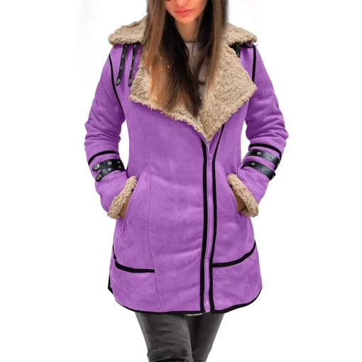 FlvpAutumn Winter Coat Lapel Collar Long Sleeve Padded Leather Jackets For Women Plus Size Thicken Coat