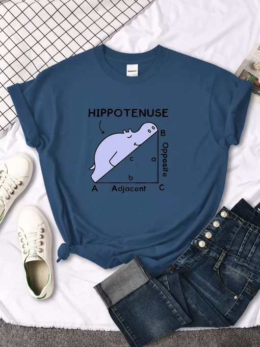 GEADWomen T Shirt Hippo Sleeping On Math Problem Printing Shirt Females O Neck Loose Oversize Top