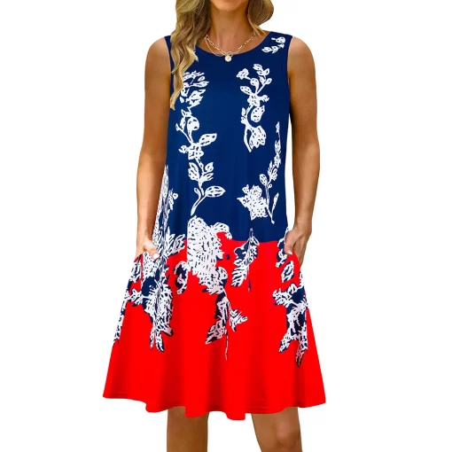 GrrKS 5Xl Colorful Printed O Neck Long Dress Casual Bohemian Sleeveless Ladies Summer Beach Sundress Travel