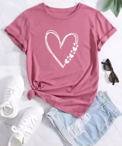 Hearts and butterflies Print Crew Neck T shirt Casual Loose Short Sleeve Fashion Summer T Shirts.jpg 640x640.jpg (1)