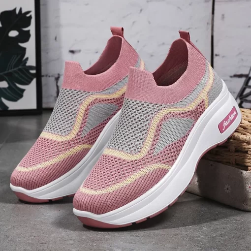 IBPgFashion Mixed Colors Thick Sole Casual Women Shoes 2023 New Mesh Breathable Comfortable Wedges Sneakers Women
