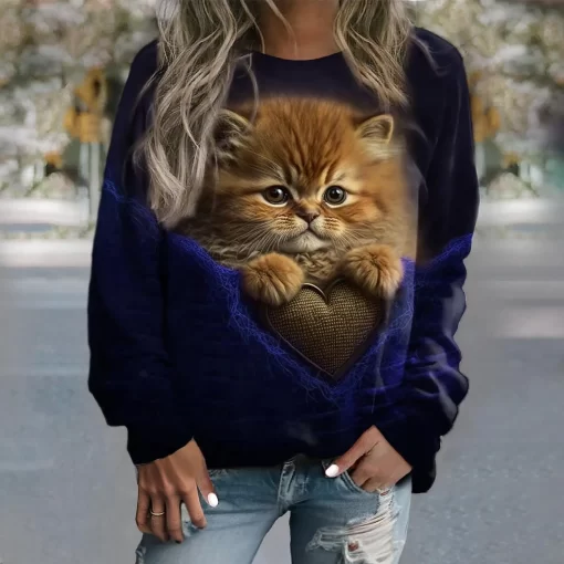 IgZ3Women s Hoodie Cotton Sweatshirts Pullover Tops Fashion Kitten Print Long Sleeve Hoodies Girls Cute Casual