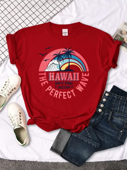 JUfbHawaii The Perfect Wave Print T Shirt Original Hipster Streett Shirts Creativity Casual Tshirt Harajuku Niche