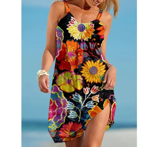 JWn4Summer Dog Paw Boho Sexy Beach Dress 3D Print Women Sleeveless Dresses Hawaii Casual Vintage Beachwear
