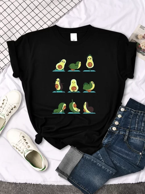 JzqnWoman T Shirt Avocado Teaches You To Practice Yoga Printing Blouses Womensfashion Oversize Blouses Funny Fruit