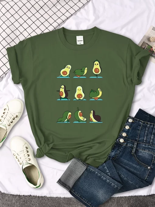 KXqMWoman T Shirt Avocado Teaches You To Practice Yoga Printing Blouses Womensfashion Oversize Blouses Funny Fruit