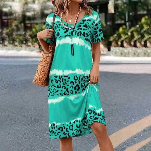 LO0D2023 Short Dresses Women Chic And Elegant Female Dress Summer Fashion Print A Line Dress Holidayclothes