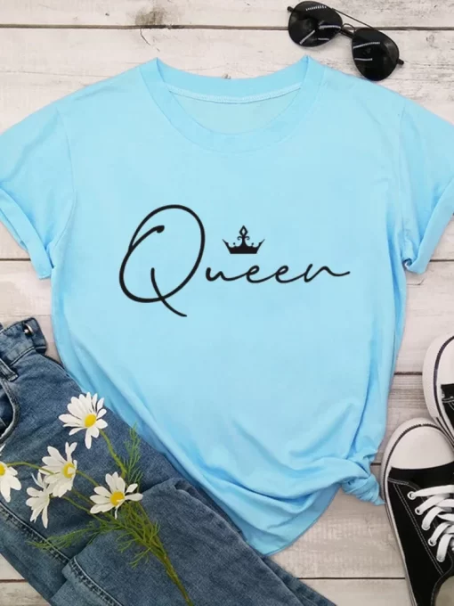 LPAy8 Colors Crown Queen Letter Print T Shirt Women Short Sleeve O Neck Loose Tshirt Summer
