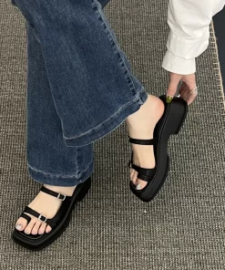 Li15Women s Summer Chunky Slippers 2023 Fashion Increased High Platform Flats Slides Ladies Buckle Slippers Platform