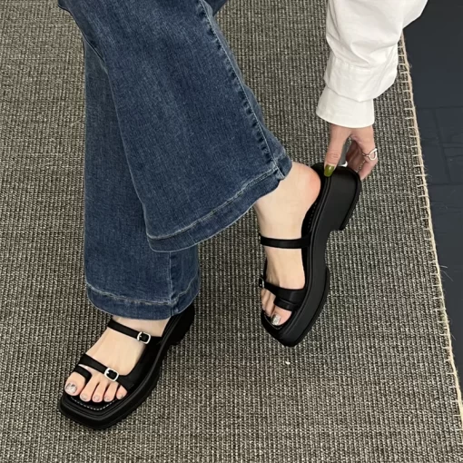 Li15Women s Summer Chunky Slippers 2023 Fashion Increased High Platform Flats Slides Ladies Buckle Slippers Platform