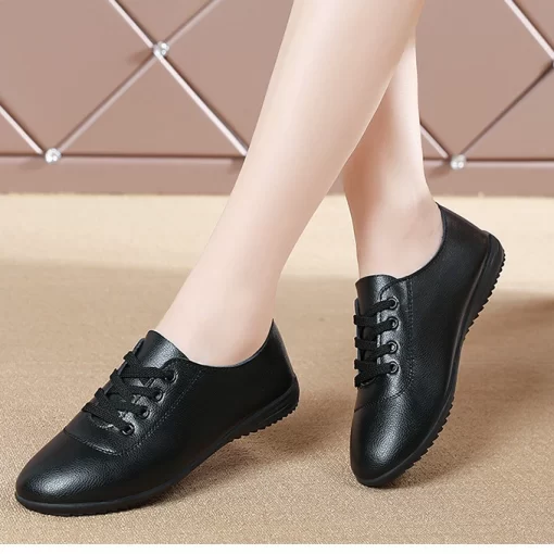 MIjgGenuine Leather Soft Sole Walking Shoes for Women Lace Up Sneakers Female Luxury Slip On Flat