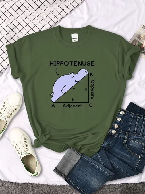 NAm1Women T Shirt Hippo Sleeping On Math Problem Printing Shirt Females O Neck Loose Oversize Top
