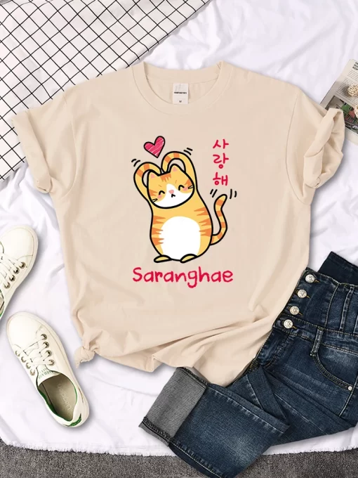 OYAYThan A Heart Little Orange Cat Cute Print T Shirt Women Kawaii Cartoon Graphic Clothes Female