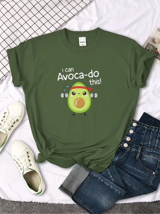 QE81female T shirt Avocado for arm exercise I CAN DO THIS letter print topS women oversize