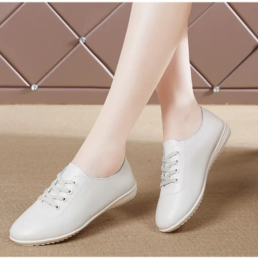 ROecGenuine Leather Soft Sole Walking Shoes for Women Lace Up Sneakers Female Luxury Slip On Flat
