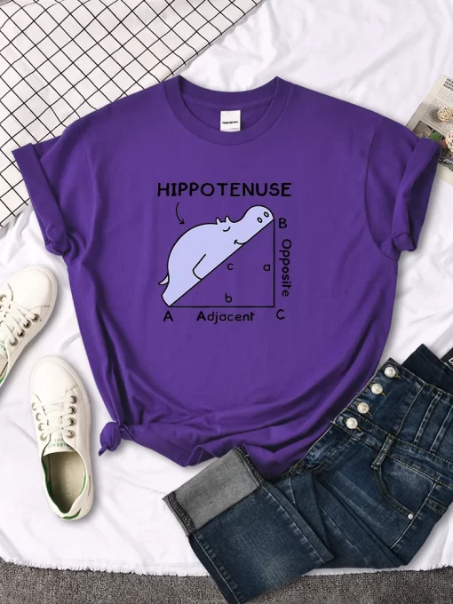 ToGzWomen T Shirt Hippo Sleeping On Math Problem Printing Shirt Females O Neck Loose Oversize Top