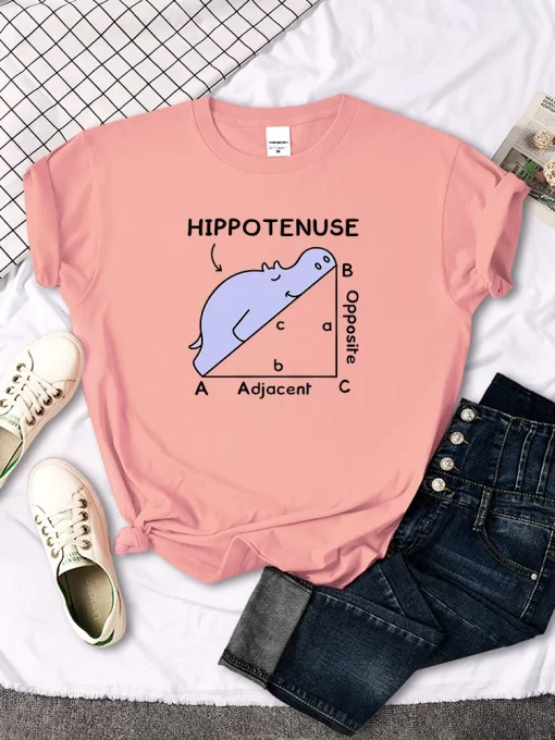 TreUWomen T Shirt Hippo Sleeping On Math Problem Printing Shirt Females O Neck Loose Oversize Top