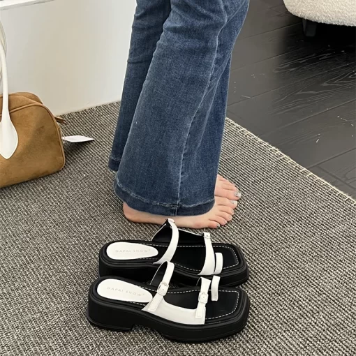 TvHOWomen s Summer Chunky Slippers 2023 Fashion Increased High Platform Flats Slides Ladies Buckle Slippers Platform