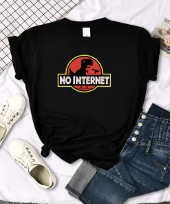 Women s T Shirts No Internet Letters Dinosaur Monster Printing Tees Woman Oversized Tops Round Neck.jpg 640x640.jpg (10)