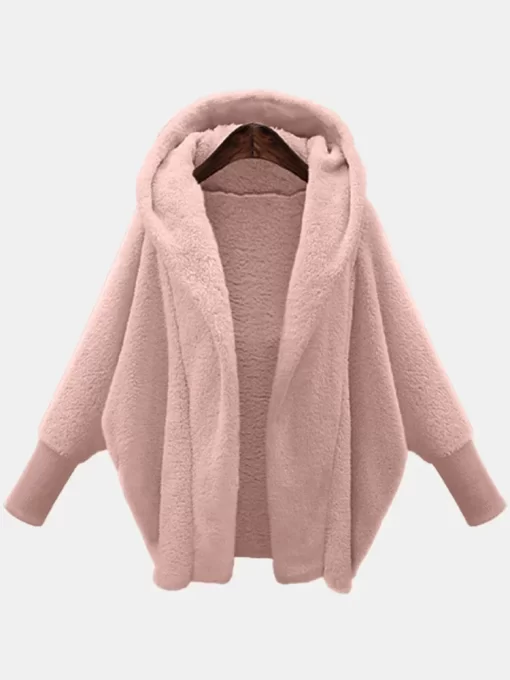 XcApWinter Solid Long Sleeve Jackets 2023 Hooded Loose Plush Coats Large Cardigan Clothes for Women Female