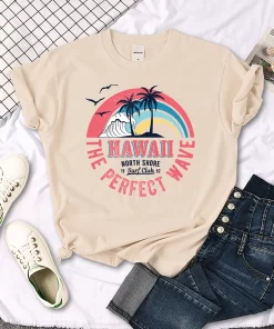 esl8Hawaii The Perfect Wave Print T Shirt Original Hipster Streett Shirts Creativity Casual Tshirt Harajuku Niche