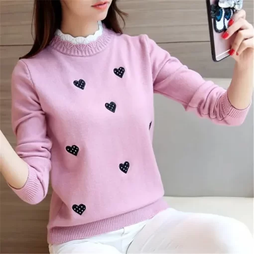 f9wa2024 New Bottoming Sweater Women s Fall Winter Knitted Top Knit Sweater Ladies Embroidery Loose Wild