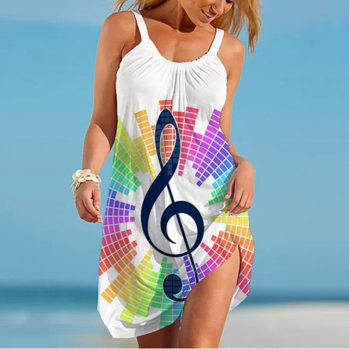 fz0fMusical Note 3D Printing Ladies Strap Dress Summer New Trend Ladies Strap Dress Fashion Casual Loose