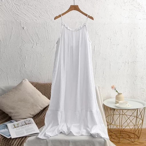 gbtFMuslin 100 Cotton Gauze Long Dresses For Women Adjustable Strap Sleeveless Ruched Holiday Boho Sundress Oversized