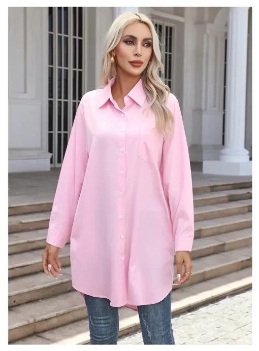 gtFALong Shirt Women 2023 Vintage Pocket Shirts Blouses Oversized Long Sleeve Blouse Fashion Women s Clothing