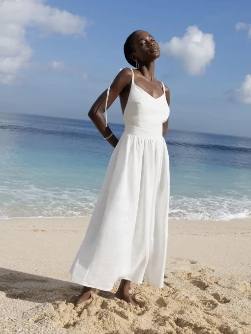 h2yDTARUXY Sexy Backless Beach Dress For Women V Neck Splice Folds Long Dresses Womens Party Elegant
