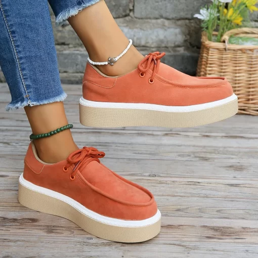 htDKLarge Size 43 Women s Comfort Breathable Suede Sneakers Ladies Low Top Thick Sole Casual Sports