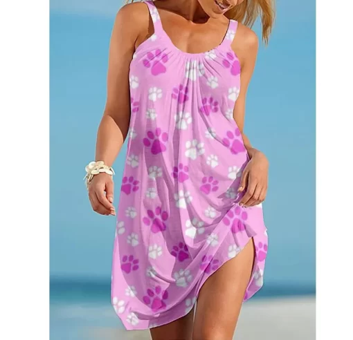 i7YzSummer Dog Paw Boho Sexy Beach Dress 3D Print Women Sleeveless Dresses Hawaii Casual Vintage Beachwear