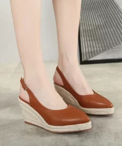 j7c7Platform 2023 Summer New Baotou Drag Line After Empty Female Vintage Straw High Heels