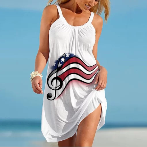 jse2Musical Note 3D Printing Ladies Strap Dress Summer New Trend Ladies Strap Dress Fashion Casual Loose