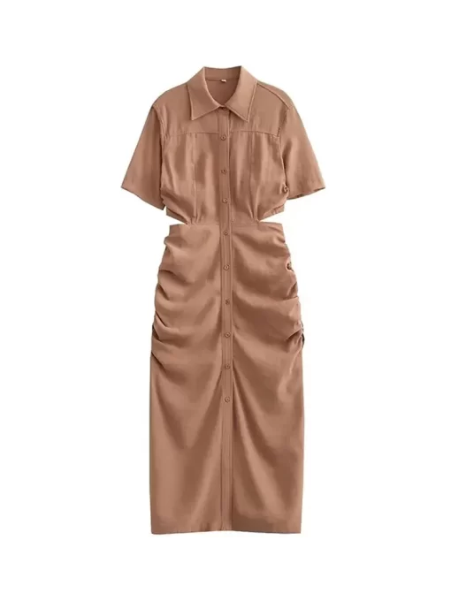 kHgQNlzgmsj ZBZA Women 2023 Shirt Dress Women Waist Cut out Midi Dress Fashion Design Sexy Elegant