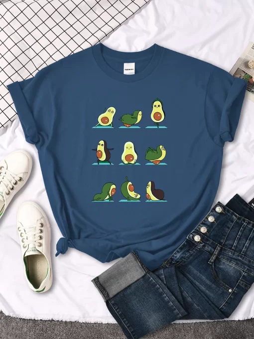 kLQVWoman T Shirt Avocado Teaches You To Practice Yoga Printing Blouses Womensfashion Oversize Blouses Funny Fruit