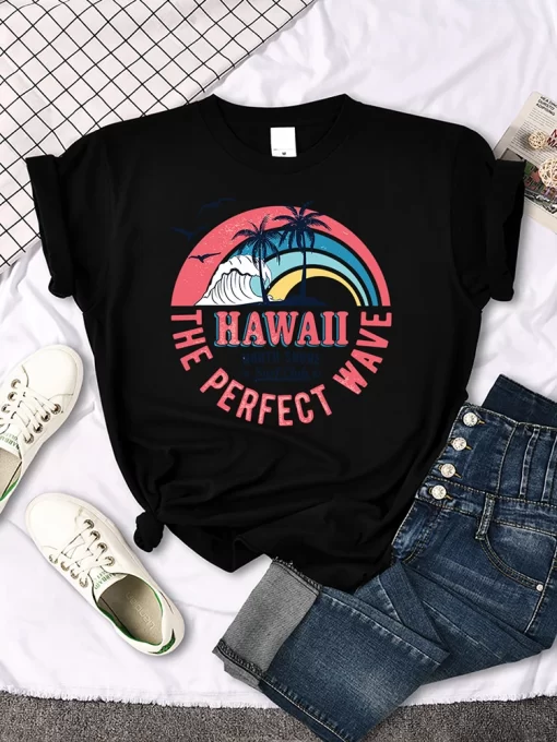ko0CHawaii The Perfect Wave Print T Shirt Original Hipster Streett Shirts Creativity Casual Tshirt Harajuku Niche