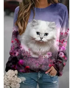 l2xiKawaii Animal Hoodies Cute Cat Floral 3D Print Sweatshirts Women Y2k Hoodie Streetwear Oversized Pullovers Tops