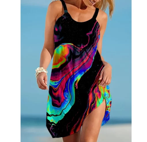 lqNTSummer Dog Paw Boho Sexy Beach Dress 3D Print Women Sleeveless Dresses Hawaii Casual Vintage Beachwear