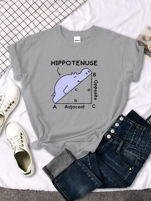 mt97Women T Shirt Hippo Sleeping On Math Problem Printing Shirt Females O Neck Loose Oversize Top