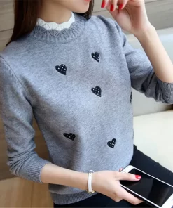 mvej2024 New Bottoming Sweater Women s Fall Winter Knitted Top Knit Sweater Ladies Embroidery Loose Wild