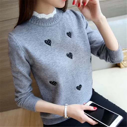 mvej2024 New Bottoming Sweater Women s Fall Winter Knitted Top Knit Sweater Ladies Embroidery Loose Wild