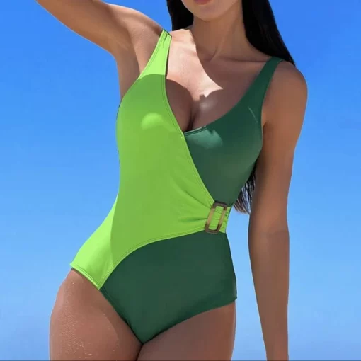 nJjESummer One Piece Swimsuit Sexy Women Push Up Patchwork Swimsuits Female Backless Bathing Suits Beachwear