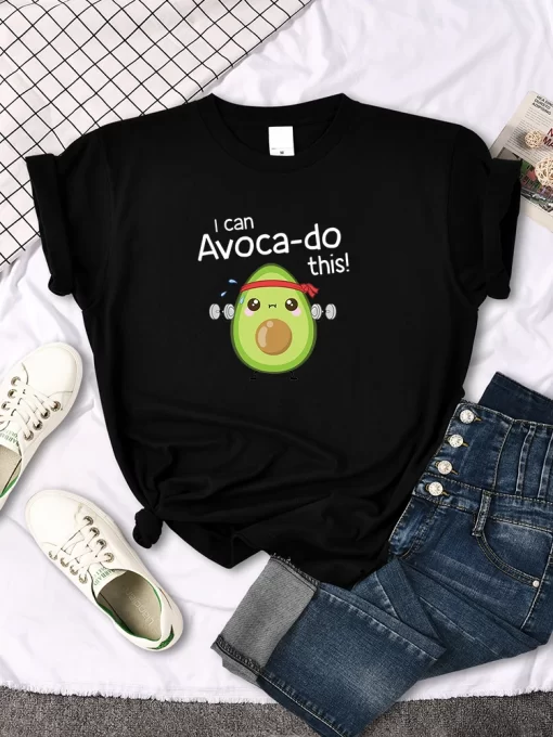 nuTLfemale T shirt Avocado for arm exercise I CAN DO THIS letter print topS women oversize