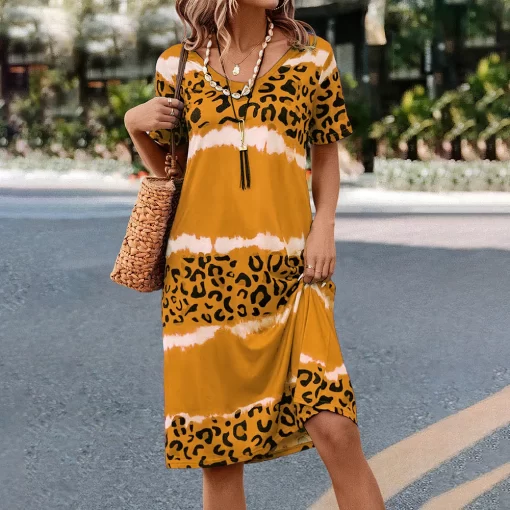 p8MB2023 Short Dresses Women Chic And Elegant Female Dress Summer Fashion Print A Line Dress Holidayclothes