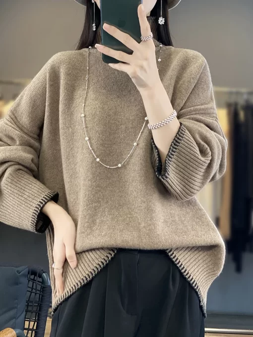 sTyy100 Pure Wool Cashmere Sweater Women s 2023 Autumn Winter New Turtleneck Pullover Fashion Loose Large